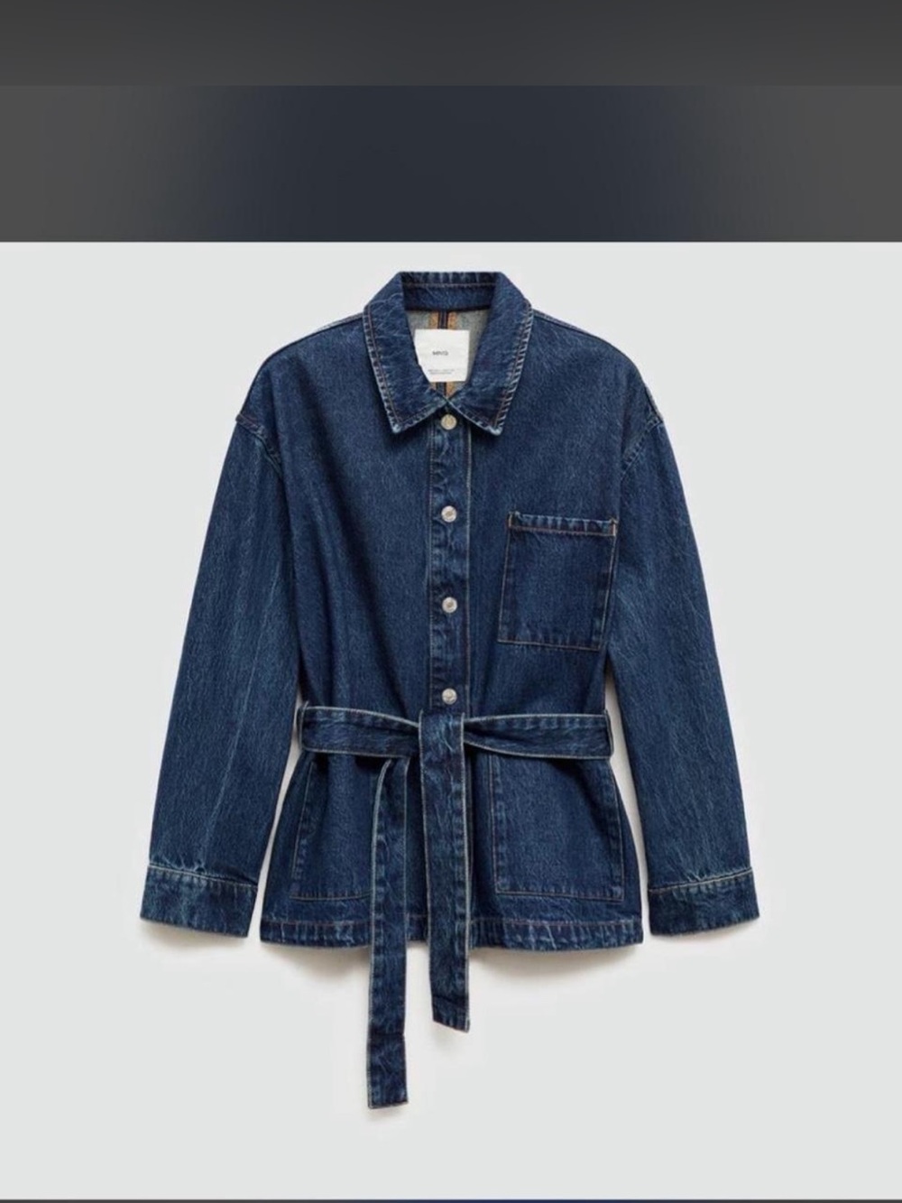 Mango Dark Blue Denim Belted Jacket